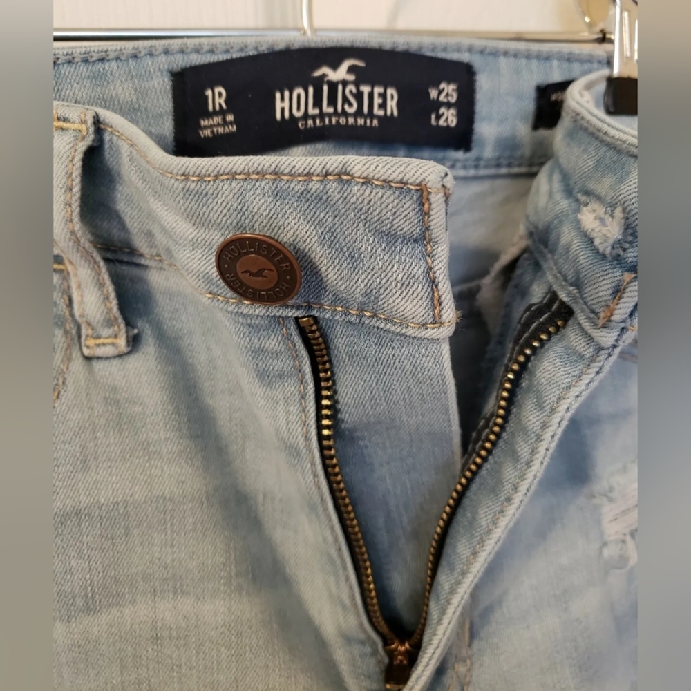 ❤️ HOLLISTER  JUNIORS DISTRESSED HIGH-RISE CROP SUPER SKINNY JEANS 1R W 25 L 26 - Picture 6 of 11
